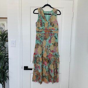 Adrianna Papell Tiered Ruffle Floral Midi Dress - Size 10